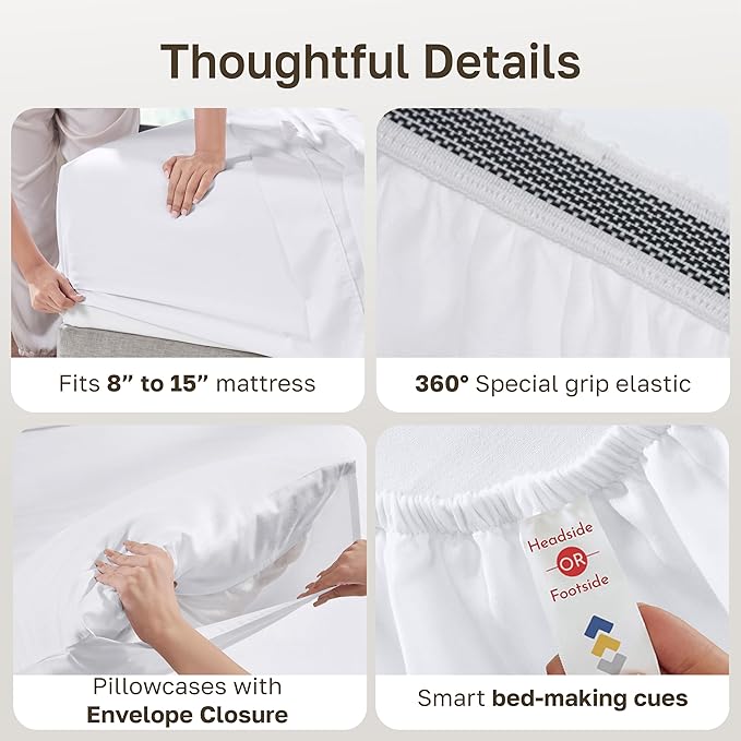 California Design Den King Size Sheets Set - Soft 100% Organic Cotton, Crisp Percale Sheets with Deep Pockets, Breathable and Durable Bedding Set - White