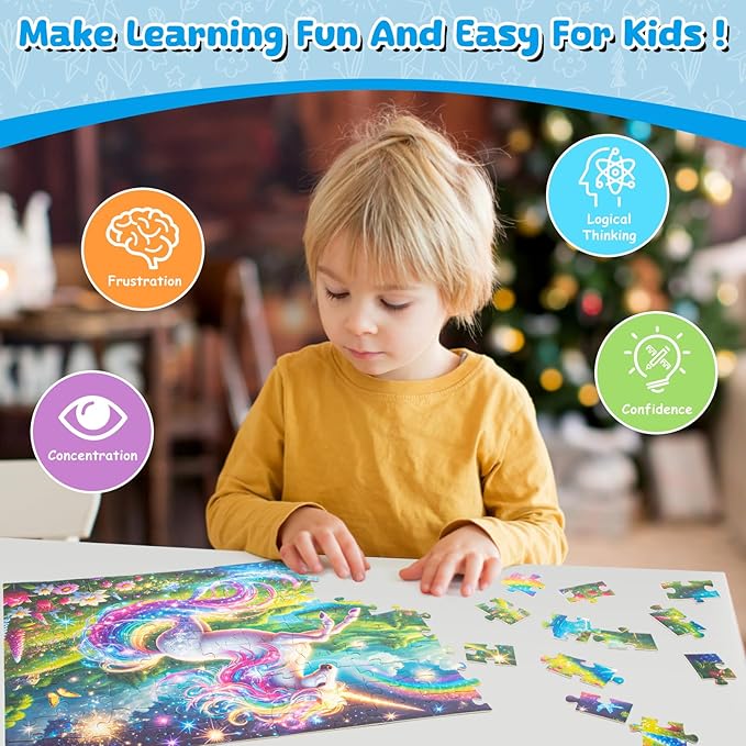 100 Piece Puzzles Rainbow Unicorn Puzzle for Kids Ages 6-8 8-10, 100 Piece Jigsaw Puzzle for Adults Toddler Children Learning Educational Puzzles Toys Birthday Gifts for Girls Boys