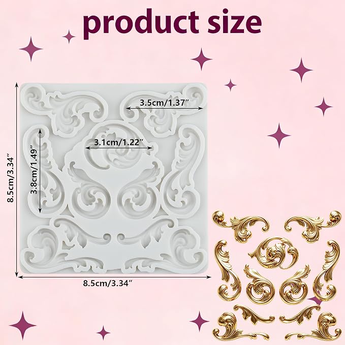 Baroque Curlicues Scroll Lace Polymer Clay Mold Baroque Scroll Relief Lace Silicone Molds for DIY Crafts Epoxy Resin Casting Air Dry Polymer Clay Plaster Jewelry Making