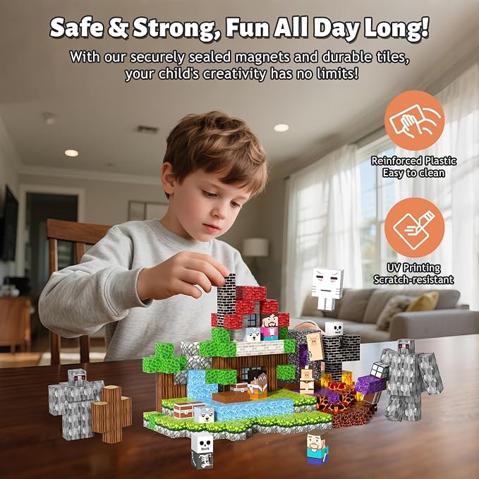 150pcs Magnetic Blocks, Magnetic Building Blocks, Magnet Tiles with Adventure World Blocks, Magnetic Blocks for Kids Ages 4-8, STEM Sensory Toys for Ages 3+ Toddlers Girl Boys Birthday Gifts