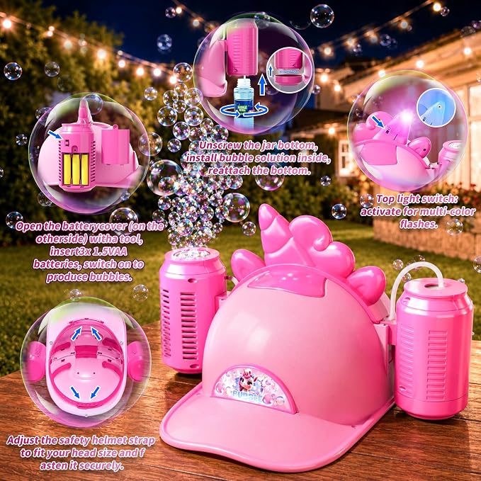 Bubble Machine for Toddlers 3-5, Bubble Blower Maker Lights Music, Hat Bubble Machine Summer Kids Toys for Weddings Birthdays Party Indoor Outdoor Backyard Camping