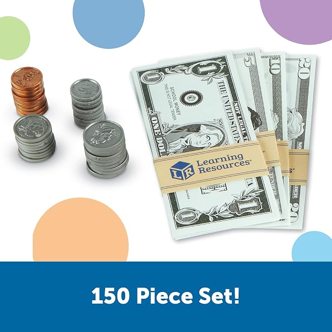 Learning Resources Pretend & Play Money - Kids Cash Register, Dollars, Pretend Classroom Play Sets for Kids, Toy Currency, Toy Dollar Bills