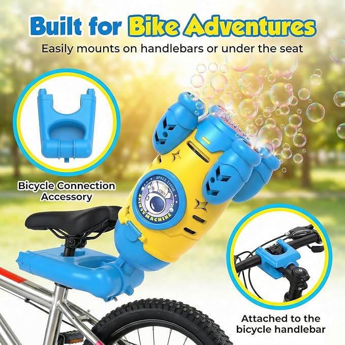 Bubble Machine for Kids, Bicycle Bubble Machine for Bike Riding with Remote Control, Automatic Bubble Blower Machine Outdoor Toy with LED Light, Rechargeable Bubble Maker for Party