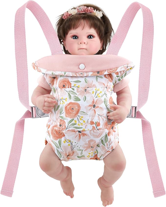 GAGAKU Baby Doll Carrier for Little Girls, Reborn Doll Accessories for Toddlers Kids 3+ Years Old, Toy Dolls Carrier - Roses