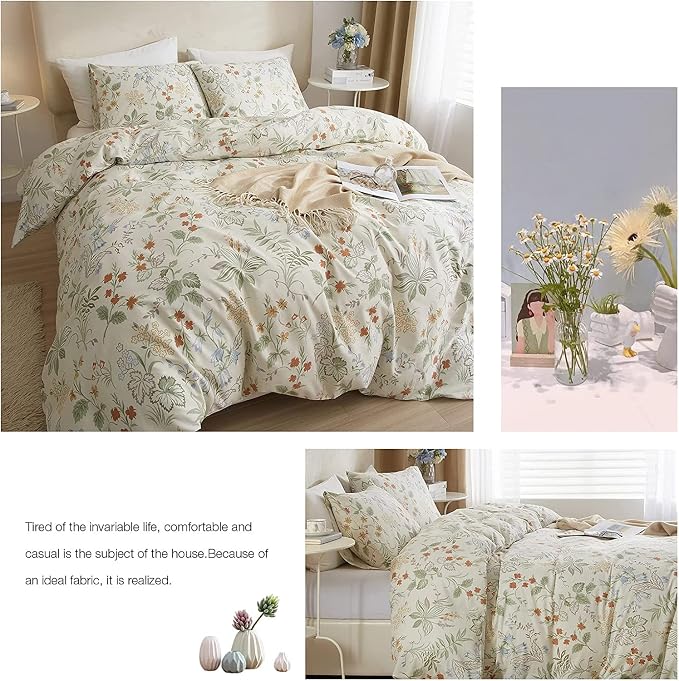 Botanical Floral Comforter Set Twin XL Garden Style Girls Flower Comforter Fluffy Aesthetic Floral Bedding Set Lightweight Cottagecore Comforter with 2 Pillowcases All Season Twin XL Comforter Set