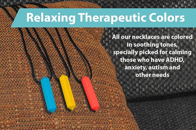 Crayon Sensory Necklace 3 Set - Best for Kids or Adults that Like Biting or Have Autism – Perfectly Textured Silicone Chewy Toys - Chewing Pendant for Boys & Girls, Chew Necklaces - Sunset