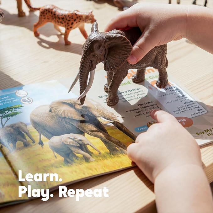 JOYIN Wild Animal Toys for Kids 3-5, 17 PCS Toy Animals Figurines with Activity Play Mat & Storage Cage & Educational Book, Safari Animals Figures for Toddler, for Boys and Girls