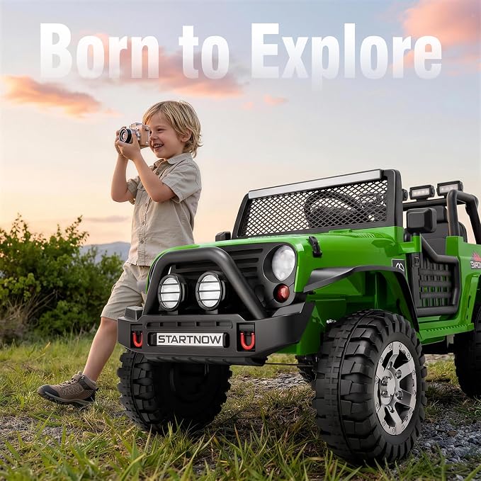 24V 4WD Ride on Truck Car w/800W Motors, 2 Seater, Remote Control, Gift Flower, 3 Speeds, Pop Music, Power 4 Wheels, 24 Volt Ride on Toy Cars for Big Kids Boys Girls, Green