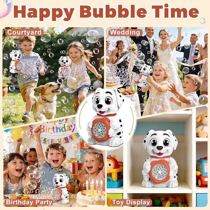 Zerhunt Leak-Proof Bubble Machine for Toddlers: Automatic Bubble Blower with Cute Dog Design, Lights & 150ML Tank - Durable Bubble Toy Gift for Kids Ages 3-7 - Idea for Party, Outdoor, Birthday