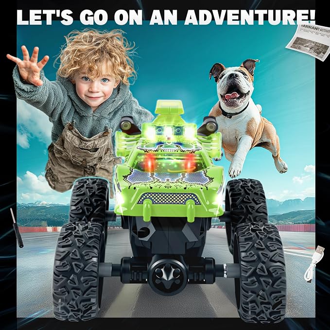 BEZGAR Monster Truck Toys - 2.4GHz 1:64 Remote Control Car with Colorful Lights, 360° Spins, Metal Shell - Remote Control Monster Truck for Boys Girls Age 6, 7, 8, 9, 10 Years Old(Green)