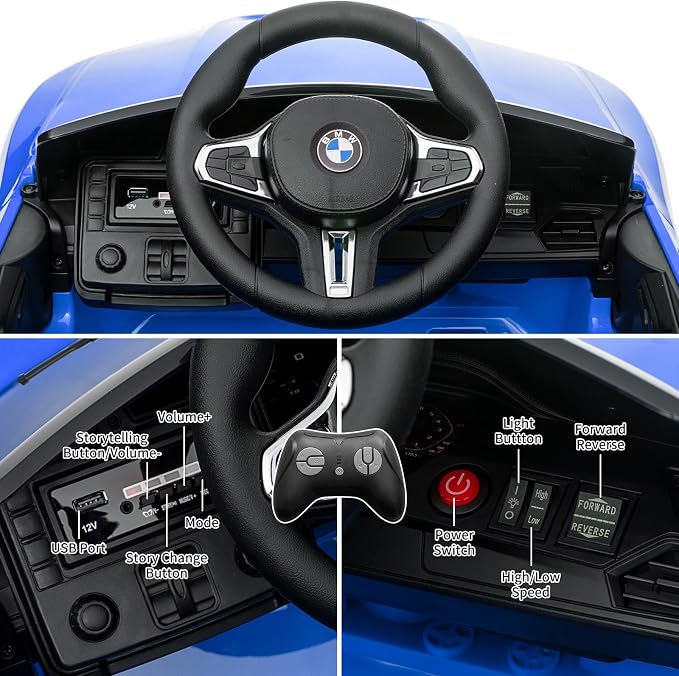 12V Ride On Car for Kids，Licensed BMW M4 Battery Powered Vehicle Car for Boys and Girls, with Remote Control,3 Speed,Led Light (Blue)