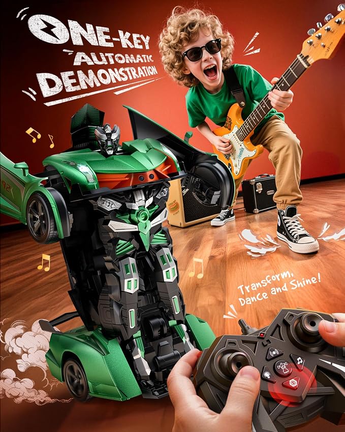 Veeniix V992 Transform Remote Control Car, 2-in-1 Transform Robot RC Cars,1:14 Scale,Robot Toy Car with Sound & Light,Gesture Sensing,Automatic Deformation,Gifts Toys for Boys and Girls 4-6(Green)