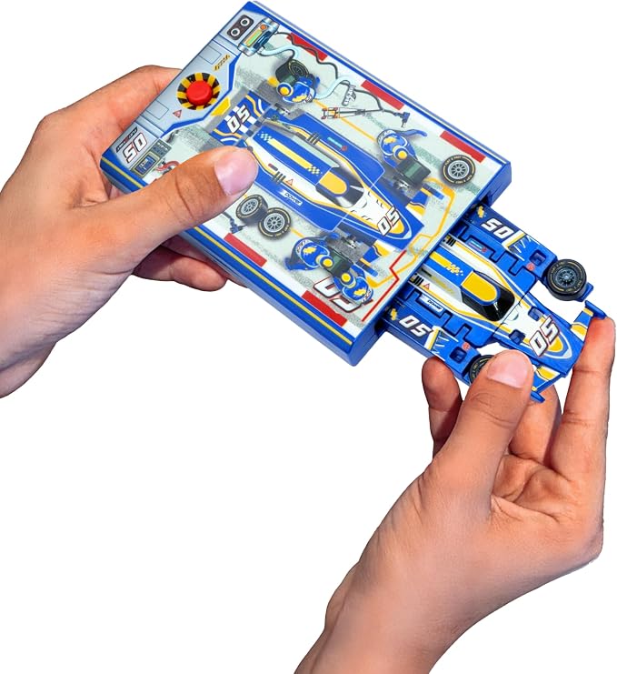 FLAT 2 FAST Original Speed Card Racer – Flat Car Racer and Pocket Size Racecar Launcher with Real Rubber Tires for High-Speed Racing – Transforming Toy Car for Boys – Load, Launch, Race! – Cobalt Blue
