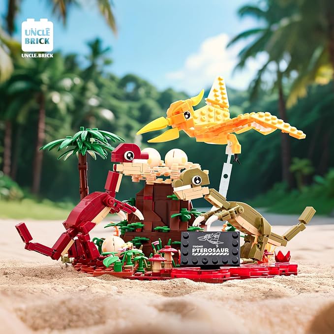 UNCLE BRICK Dinosaur World Building Block Set,Pterosaur Dinosaur Park Sets for Boy 8-12,Pterosaur and Volcano Scene Building Sets,Home or Office Décor Sets for Boys 8-14(559pcs)