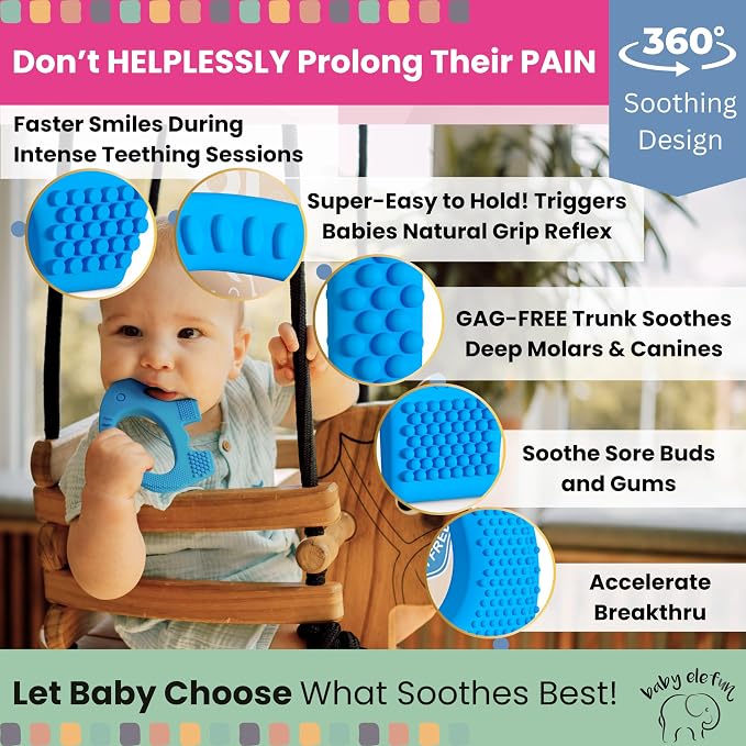 Baby Elefun Baby Teething Toys 5X Pain Relief Zero Delay 6-12 Months Blue