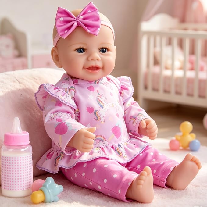 Milidool Baby Dolls - 17Inch Cute Realistic Baby Doll Poseable Smiling Real Life Baby Dolls with Complete Accessories for 3+ Years Old Gifts