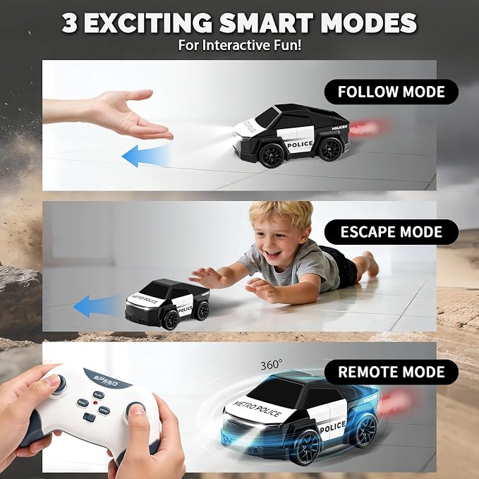 Remote Control Car Cyber-Inspired Rc Cars Toys with Drift Spray Lights Sound Automatic Follow 2.4GHz Rc Truck Toys for 3+ Boys Pet