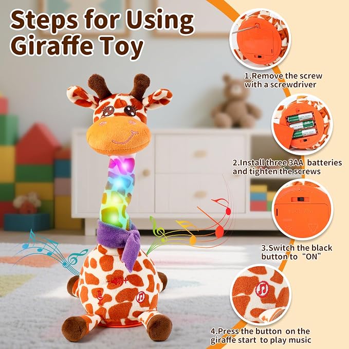Dancing Talking Giraffe Toy for Baby Toddler, Dancing Giraffe Toy Singing Mimicking Recording Repeating What You Say with LED English Sing for Boys Girls Gift, 15 Second Recorde(Adjustable Volume)