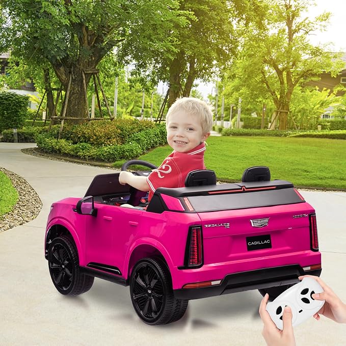 GarveeLife 24V 2 Seater Kids Ride On Car Licensed Cadillac Electric Car Toy for Toddlers Battery Powered Ride On Truck with 2.4G Remote Control, Spring Suspension, Music, LED Lights, Pink