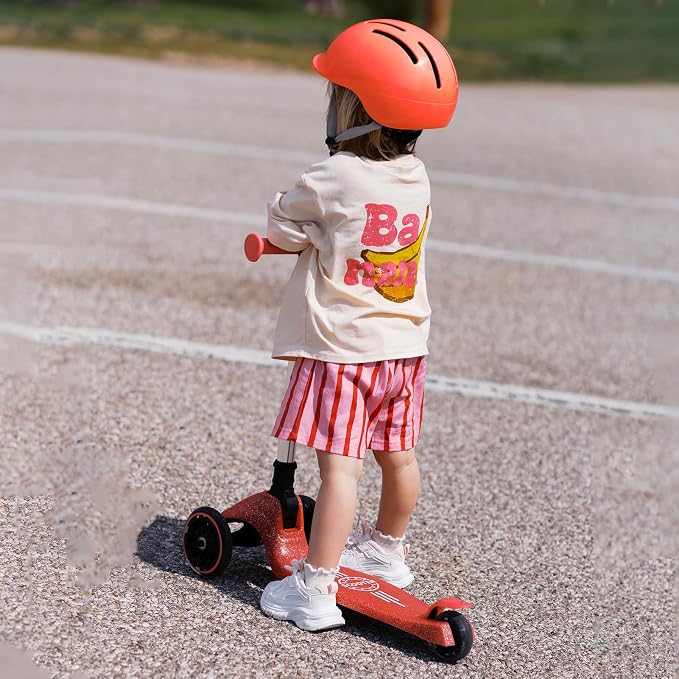 Kicknroll Kids Scooter Light Up 3 Wheel Toddler Kick Scooters with Jelly Glitter Anti-Slip Deck and LED Wheels, 4 Adjustable Heights, Foldable, Lean-to-Steer Design for Girls & Boys 3-12 Max 110 Lbs