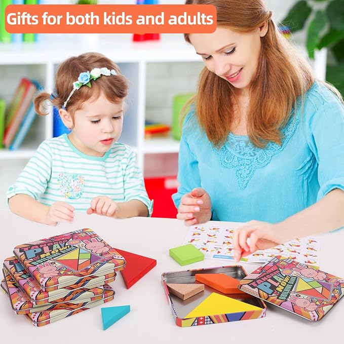 5 Pack Wooden Blocks Puzzle Brain Teasers Toy STEM Montessori Educational Gift for Kids Ages 3-6 Stocking Stuffers
