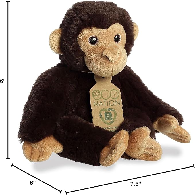 Aurora® Responsibly Made Eco Nation™ Chimpanzee Stuffed Animal - Ideal for Playtime Adventures - Perfect for Birthdays or Just Because - Brown 7.5 Inches
