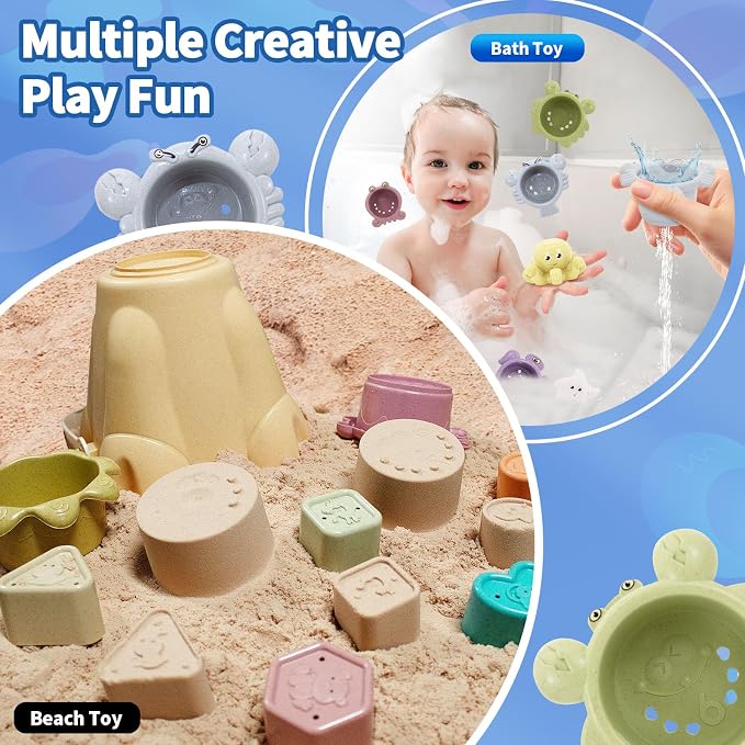 BYFWH Stacking Toy for Toddler 1-3, Baby Shape Sorter Nesting Cup for Infant 12-18 Month, 4 in 1 Monstessori Learning Toys for Sand & Bath, Birthday Gift for Girls Boys 1 2 3