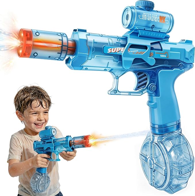 GONINO Electric Water Gun for Kids & Adults, Automatic LED Water Sprayer with Long Range Stream, Leak-Proof Rechargeable Battery Powered Outdoor Pool Toy, Summer Party Gift for Boys Girls, Blue