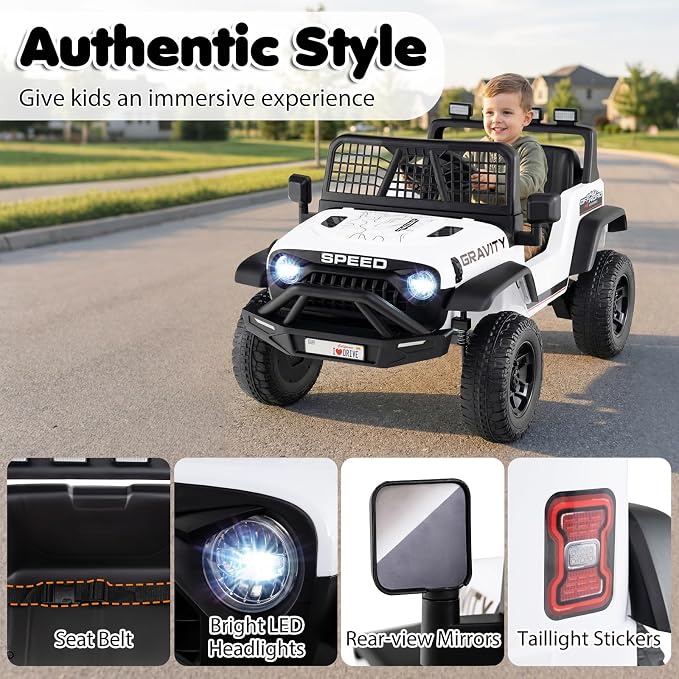 Costzon Ride on Truck, 24V Ride on Toys for Kids, Electric Vehicle with Parent Remote Control, Music, Horn, LED Headlights & Spring Suspension, Kids Car for Boys & Girls Aged 3+ (24V,White)