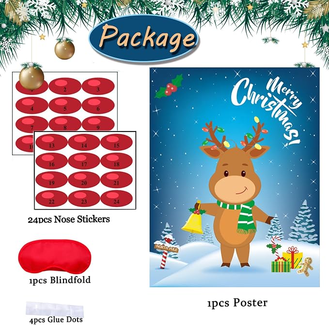 Funnlot Christmas Party Games for Kids Pin The Nose On The Deer Kids Christmas Games for Party Christmas Activities for Families Pin The Nose On The for Adults Christmas Games