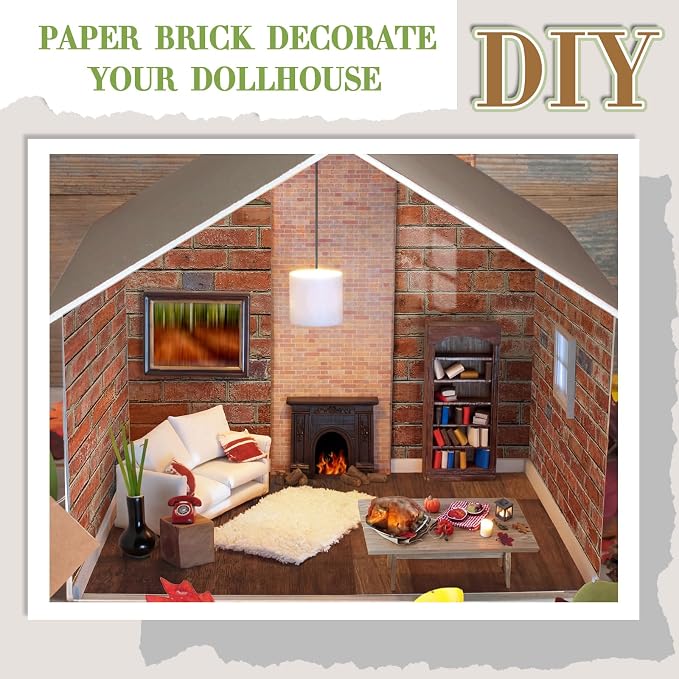 Flutesan 12 Pcs Miniature Dollhouse Wallpaper and Flooring Peel and Stick Mini DIY Self Adhesive Dollhouse Accessories 8.27 x 11.69 Inch (4 Styles)