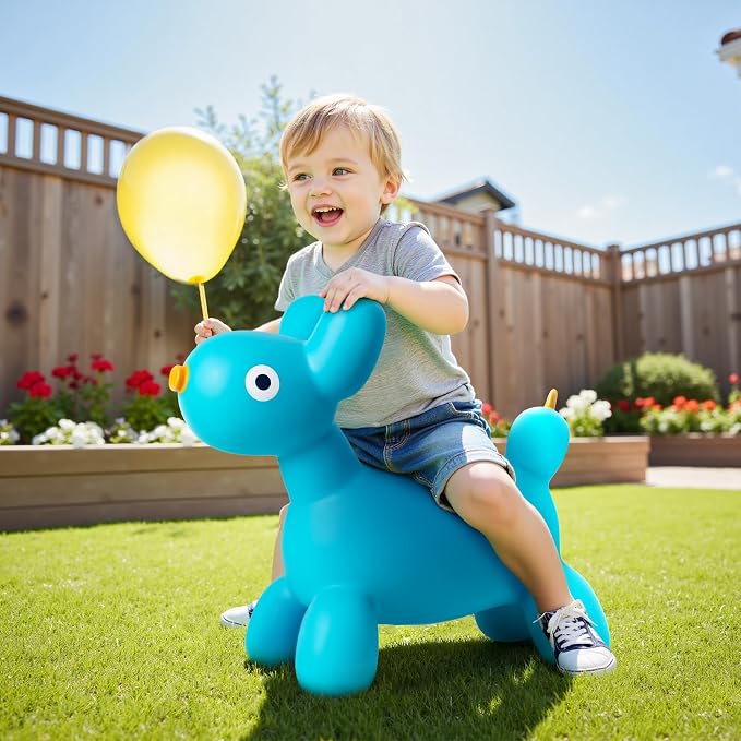 ZOOJOY Bouncy Animal Hopper, Blue Balloon Dog Bouncy Toys for Toddlers 18M+, Inflatable Ride-on Hopping Toys with Pump for Indoor & Outdoor Play, 2 3 4 5 6 7 Years Birthday Gift for Boys & Girls
