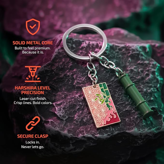 Demon Slayer Keychain, Anime Keychain with Sword & Charm Plate, Demon Slayer Merch & Gifts
