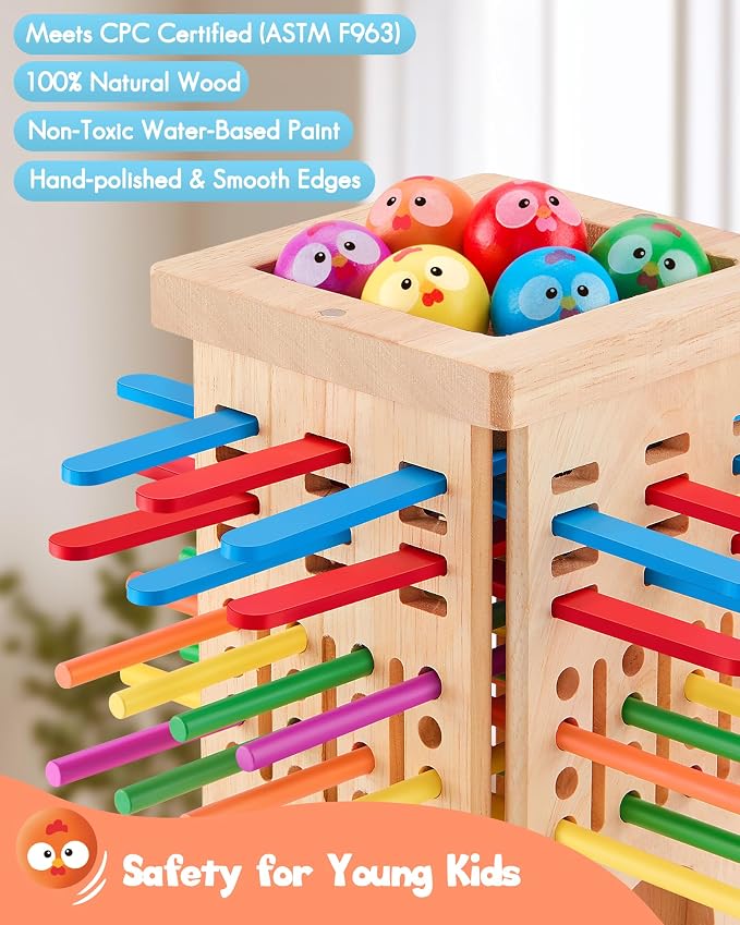 Montessori Board Game for Kids Ages 3-6, Safe Colorful Wooden Stick & Dice Toy, Fine Motor Skills Learning Game, Family Game for Kids & Adults, Educational Gift for Boys and Girls