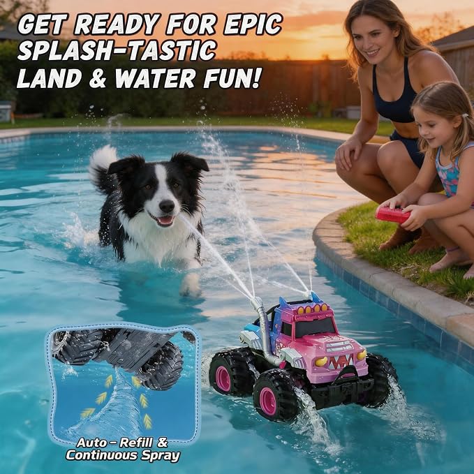 3-in-1 Amphibious Remote Control Car, RC Boat/Water Gun, 2.4GHz All Terrain Waterproof Monster Trucks for Boys Age 4-7 W/2 Batteries 70 min, Birthday Gift Pool Toys for Kids Ages 4-8