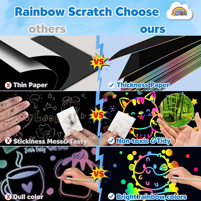 ZMLM Scratch Paper Art Craft: 2 Pack Rainbow Scratch Set for 3 4 5 6 7 8 9 10 Years Old Girls Boys Students Drawing Coloring Black Magic Art Supplies Kits Gifts School Birthday Party Toys (Ocean)