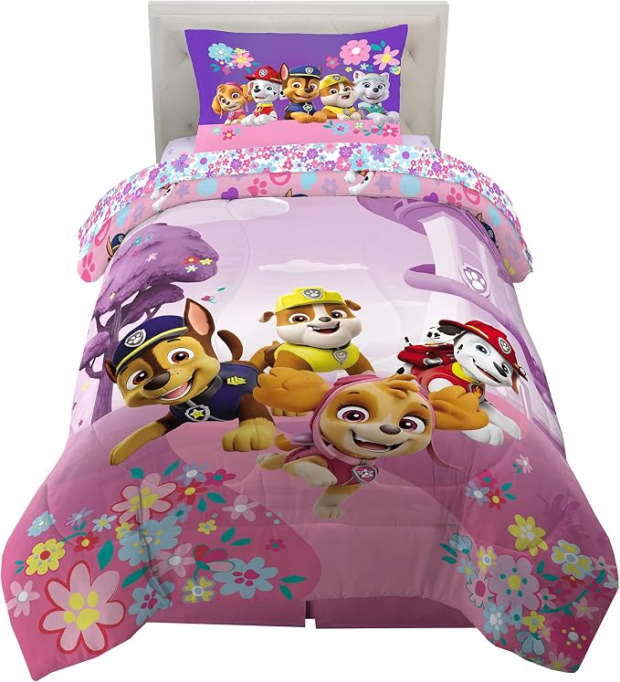 Paw Patrol Girl Skye Kids Bedding Super Soft Reversible Microfiber Comforter and Sheet Set, 4 Piece Twin Size, (Officially Licensed Product) Product By Franco