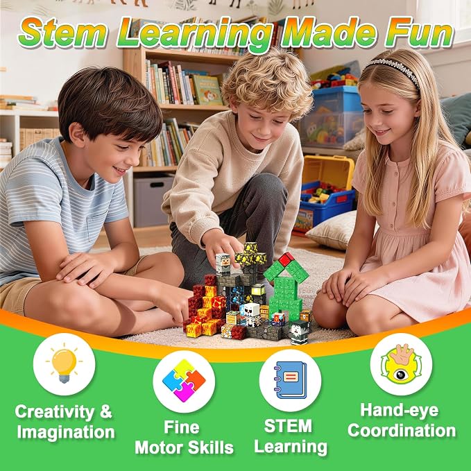 Magnetic Blocks, 100PCS Magnetic Building Blocks, Stacking Magnets for Kids, Sensory Toy for STEM Constructions Magnet Blocks for Boys Girls Age 3+, Christmas Birthday Gifts