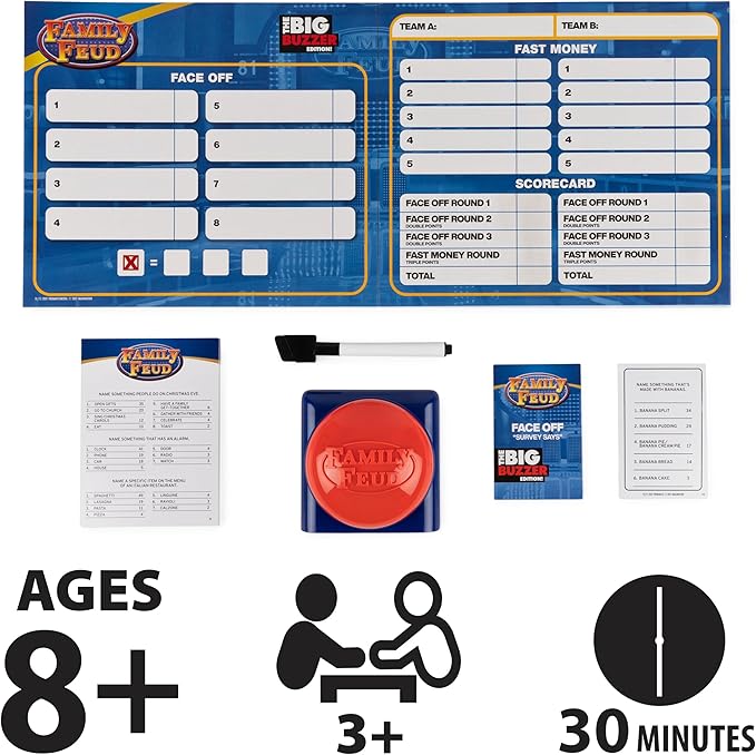 Spin Master Family Feud Big Buzzer Game, Amazon Exclusive “Buzz in” with The Electronic Buzzer Board Game for Hilarious Family Fun, Ages 8 and up