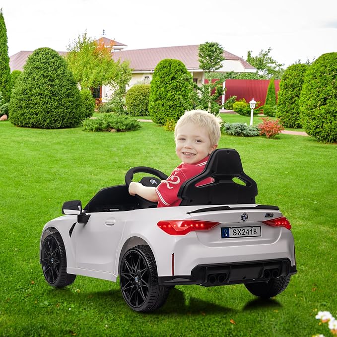 12V Ride On Car for Kids，Licensed BMW M4 Battery Powered Vehicle Car for Boys and Girls, with Remote Control,3 Speed,Led Light,(White)