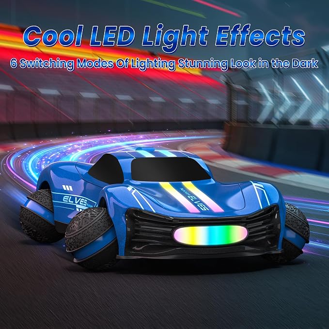 Remote Control Car for Kids, RC Stunt Car with Drift Wheels, 360° Spins & Flips, 2.4GHz Rechargeable Toy Car with LED Lights, Indoor Outdoor Gift for Boys Girls Ages 6-12