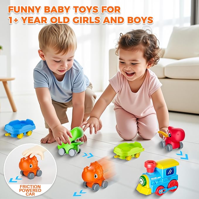 Train Set for Toddlers with Steam, Music, Lights and 3 Dinosaur Cars | Electric train fun meets dinosaur play with music, lights and a gentle steam effect.