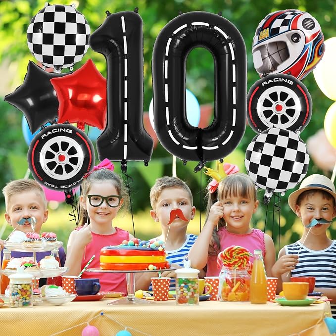 Race Car Birthday Balloons, Racetrack Number 0 Balloon, 40 Inch Large Foil Black 0 Balloon for Birthday Race Car Themed Party Decoration