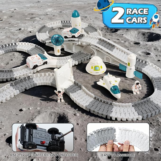 GIAT Race Car Tracks Set - Birthday Gift for 3 4 5 6 7 Year Old Boys, 290+ PCS Flexible Train Track Kit for Kids, Interactive Toy with Cars and Rocket