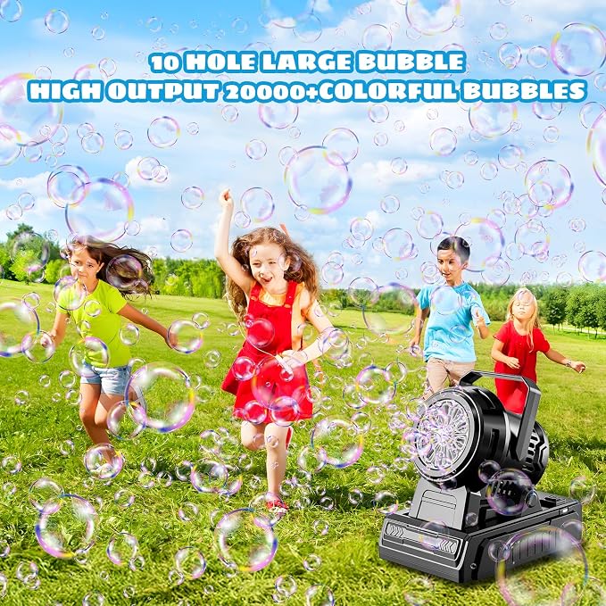 SHCKE Automatic Bubble Machine 10 Holes Bubble Blower,45° Adjustable | USB-C/AA Dual Power,Top-Fill No-Leak Design,Portable for Parties, Pool,Camping & Weddings,Ideal for Kids & Adults