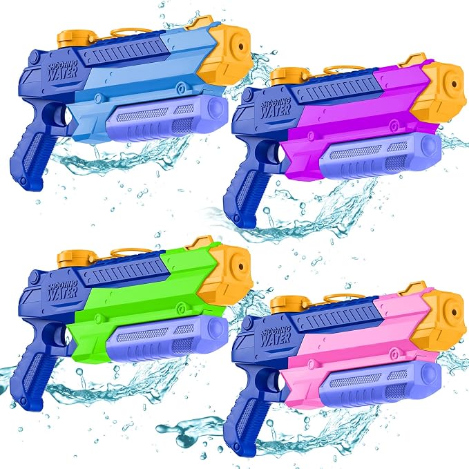 WOLKEK Water Guns for Kids Adults, 4 Pack 400CC Long Range High Capacity Squirt Guns Toy, Pool Toys Water Toys for Swimming Pool Beach Sand Outdoor, Summer Gifts for Boys Girls