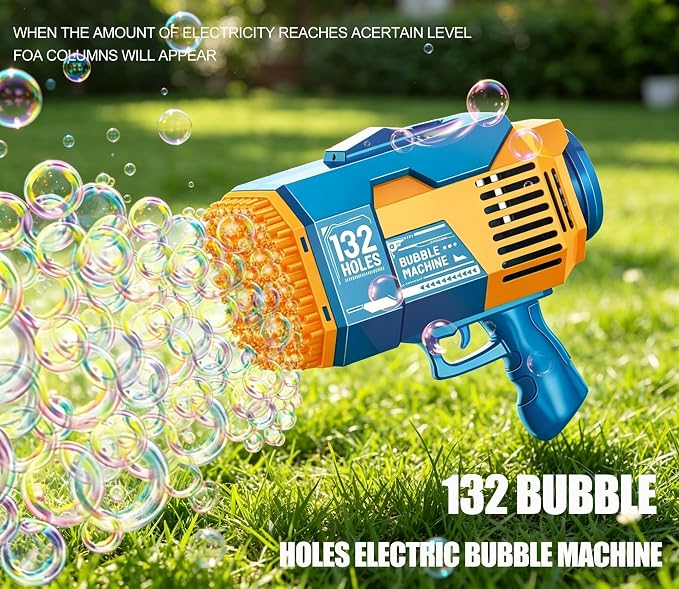 Upgraded 132 Holes Bubble Machine Gun,Bazooka Bubble Machine,Rocket Bubble Gun Bubble Machine,Summer Toys Bubble Blaster Maker for Kids, Wedding, Birthday Gift (Light Blue)