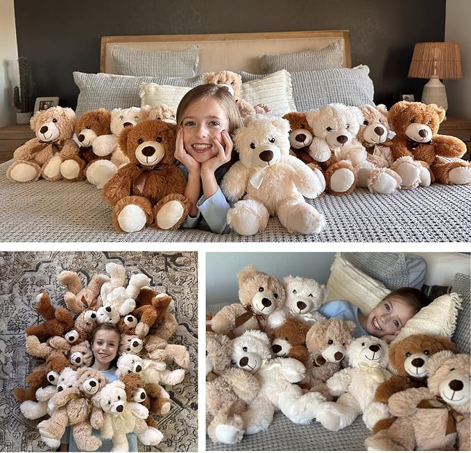 MaoGoLan 12 Pack Plush Teddy Bears Bulk for Mother's Day Valentines Gift, 14'' Soft Stuffed Bears for Baby Shower Decorations Wholesale Teddies for Gender Reveal Bear Party Favors