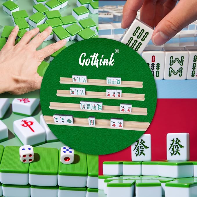 GOTHINK Wooden Mahjong Tiles Trays/Racks/Holders Set of 4, Upgrade Your Mahjong Game, Racks for Mahjong, Mexican Train, Dominoes, and More (Rack Only)