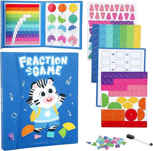 Magnetic Fraction Demonstration Book Educational Puzzle, Magnetic Fractions Book for Kids Fraction Math Manipulatives Fractions Tiles Montessori-inspired Score Disk Demonstrator for Elementary School